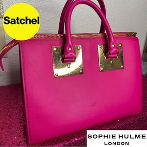 SOPHIE HULME 💖 Albion Square Satchel - Hot Magenta Pink, Gold Hardware